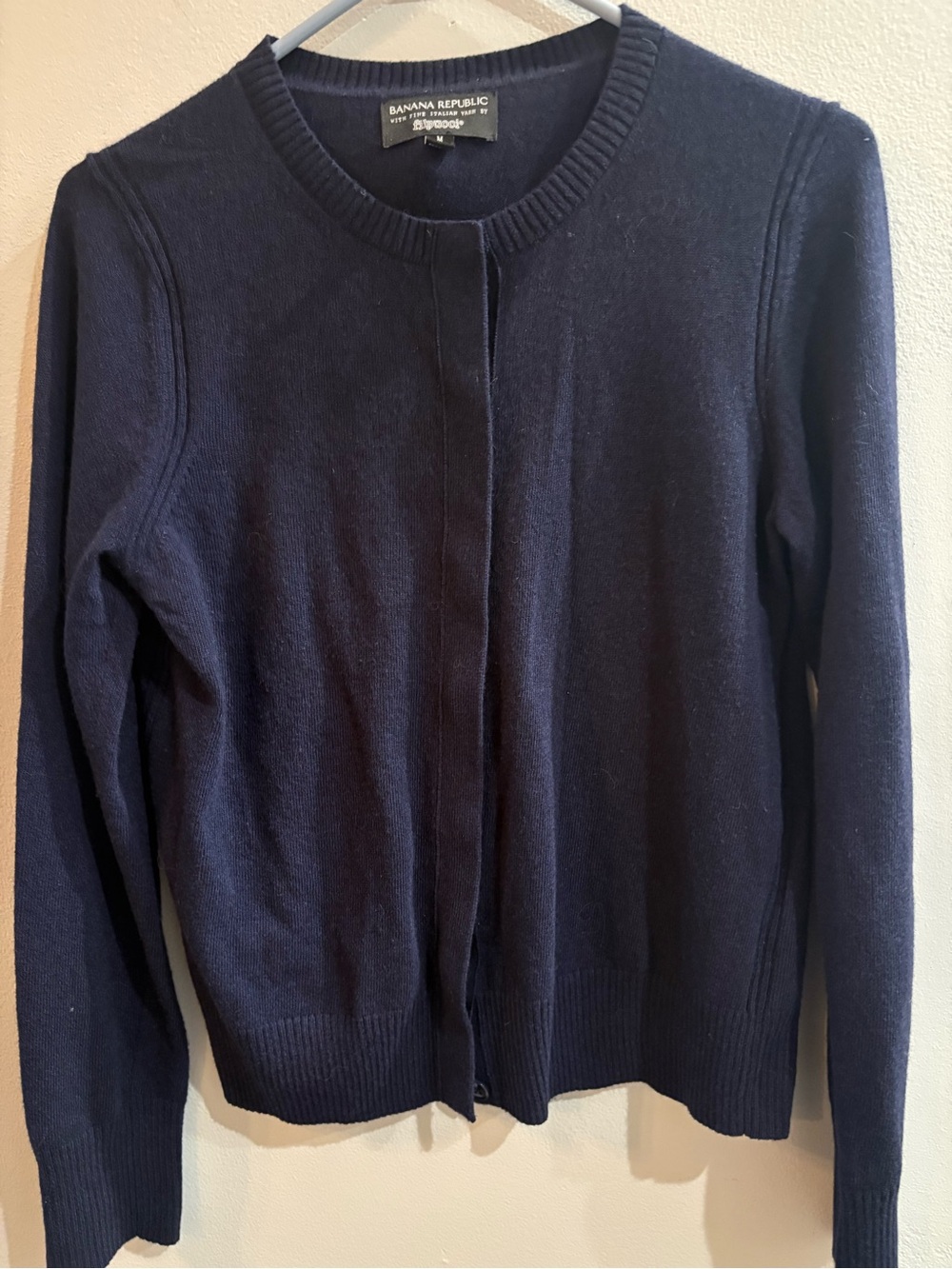 Banana Republic Women’s Navy Wool Crew Neck Cardigan Sweater